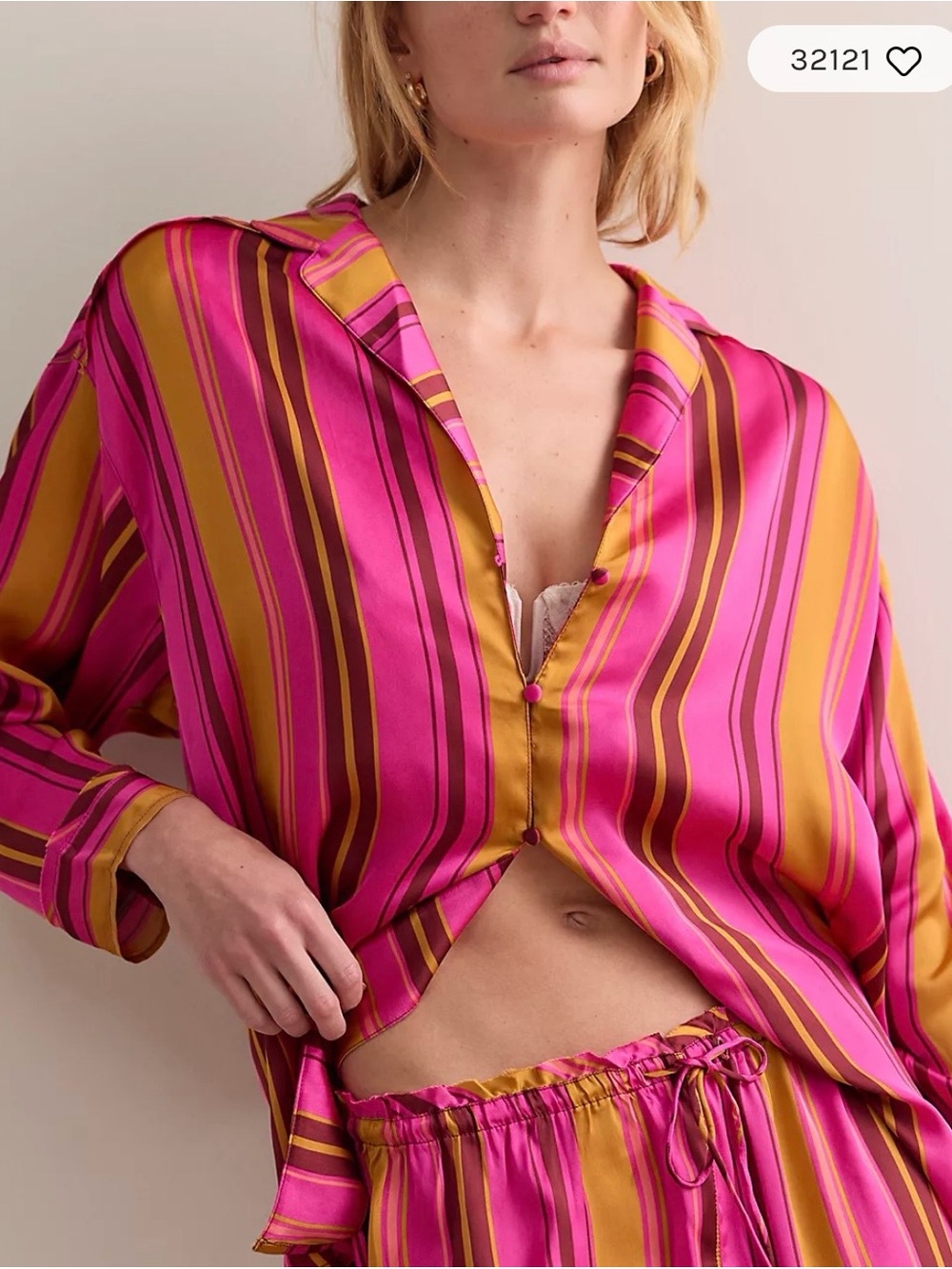 Free People Dreamy Days Pajama Top in Stripes Raspberry Rose Combo Size XL. NWT